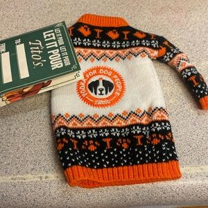 Tito’s vodka bottle sweater  “vodka for dog people” promo.  Barbie doll size